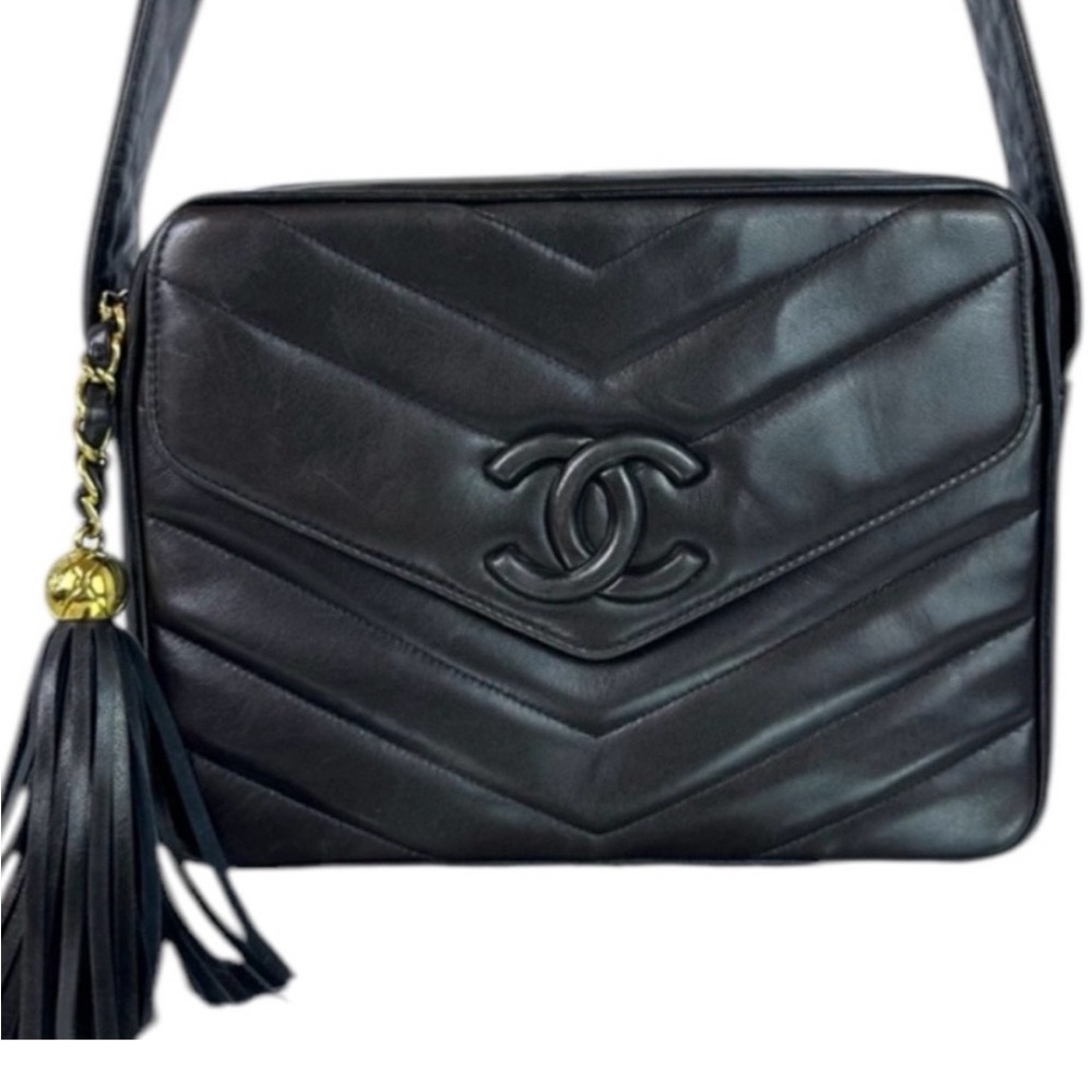 Chanel CC Lambskin Chevron Vintage Crossbody Espresso Brown EUC!